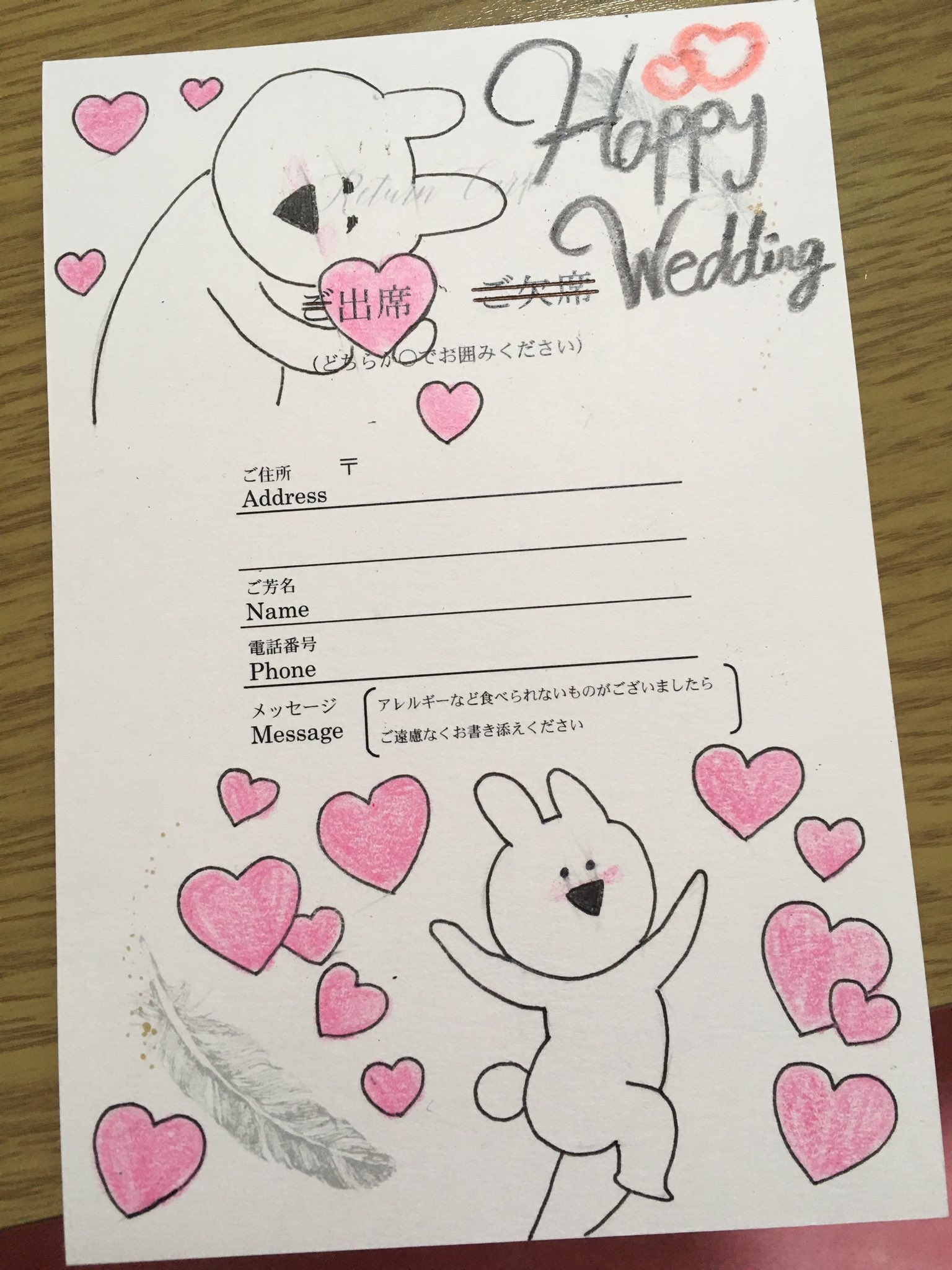 みみ 最近描いた 結婚式の 返信ハガキ 新婦の 好きなキャラクターを 書くのが 私のこだわり 結婚式 返信ハガキ イラスト アンパンマン 食パンマン ドキンちゃん すこぶる動くうさぎ ミッキーマウス ミニーマウス Happywedding