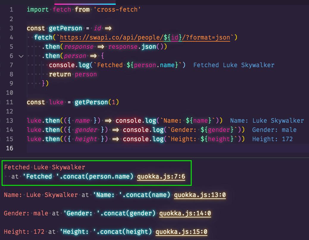 💡TIP: Once a Promise has resolved/rejected it is immutable, meaning the value will not change. You can access the Promise multiple times without "re-running" the Promise-code. Below you can see the "Fetched" code is run once.

#javascript #es6 #Developer #programming #dev