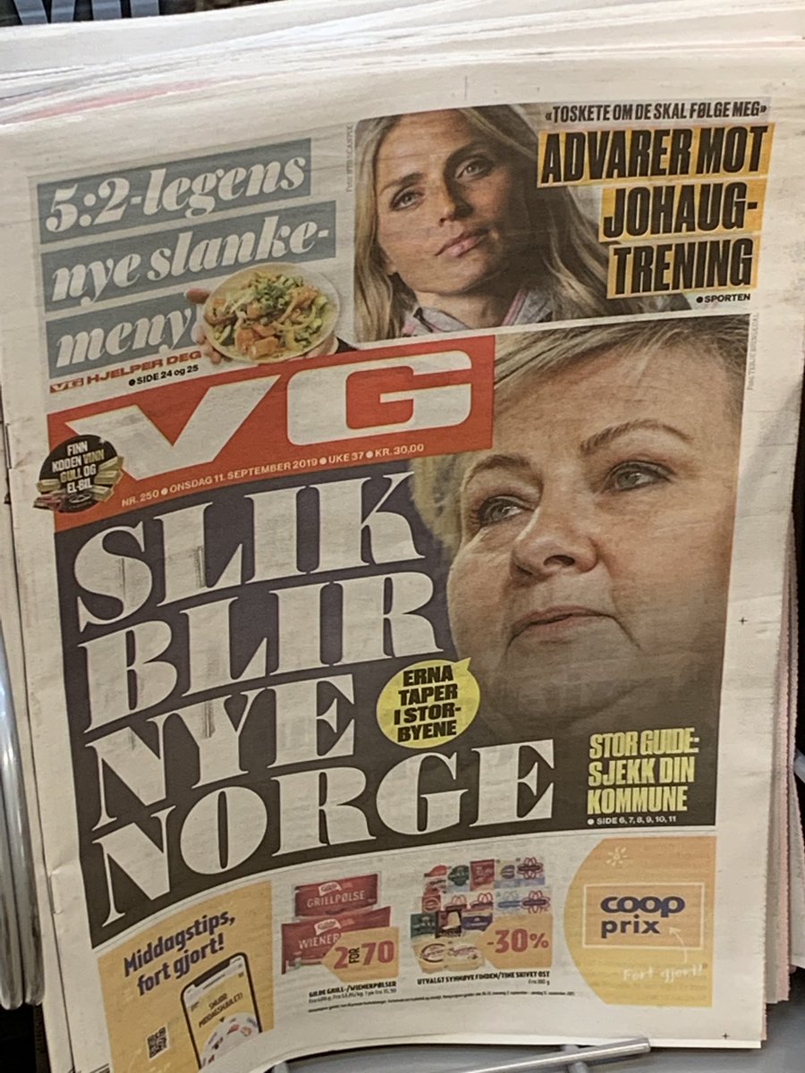 Olav90's tweet photo. To ulike aviser, samme tittel i hovedoppslaget. #valg2019 #VG #Dagbladet https://t.co/BMcGjGNTKR