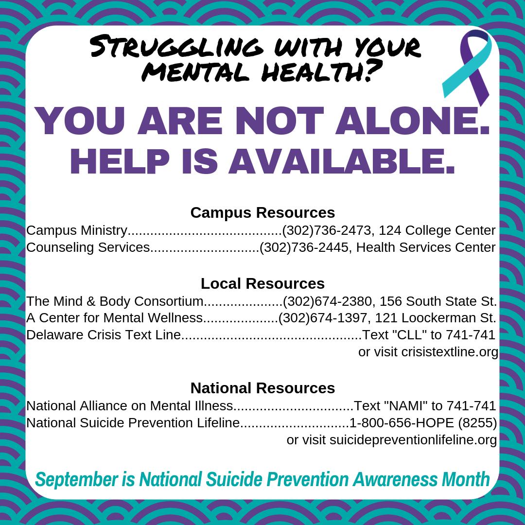 WesleyTitleIX's tweet image. If you or someone you know is struggling with thoughts of suicide, make sure you know the resources available! #NationalSuicidePreventionMonth #awareness #suicideprevention