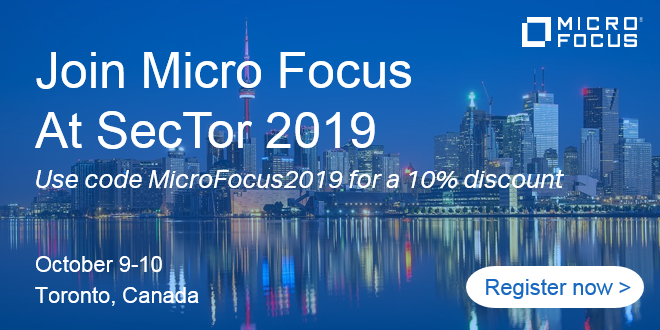 MacDonaldRob's tweet photo. Join @MicroFocusSec for @sectorca, Canada’s leading IT Security Conference, on Oct 9-10. Get 10% off a full conference pass by using code MicroFocus2019. Reg now: | #sectorca #infosec #cybersecurity https://t.co/WbxQrB0orE https://t.co/6tQiRnbmrL