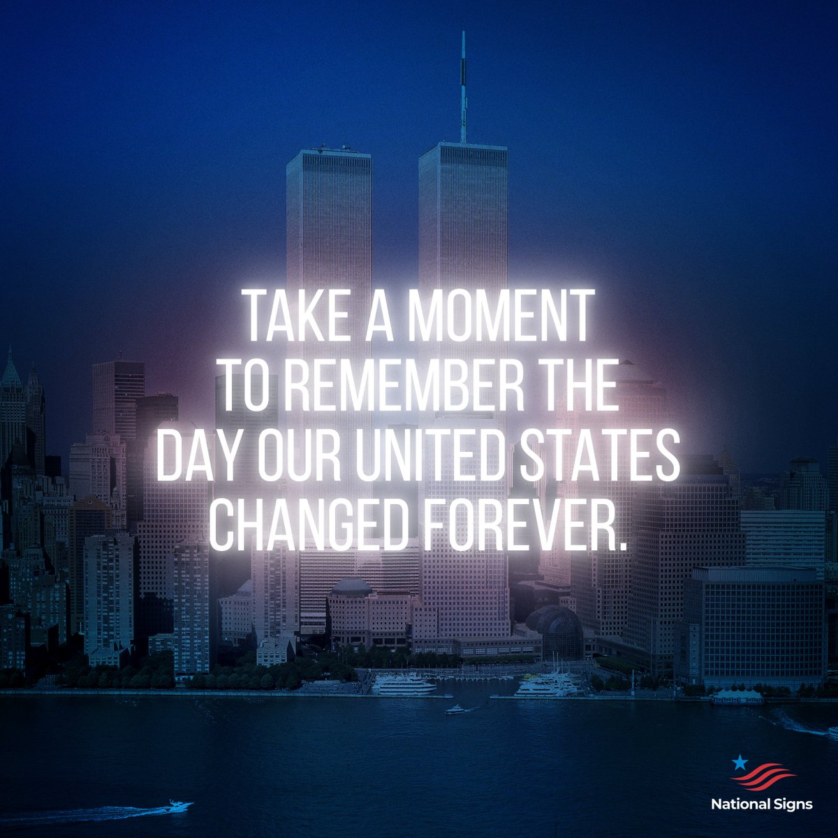 NationalSignsTX's tweet photo. Today, on the 18th anniversary of September 11, we honor the lives lost and loved ones impacted.
Together we remember. United we stand.
#NeverForget #911 #UnitedWeStand #NationalSigns https://t.co/TeR7rbM6Ob