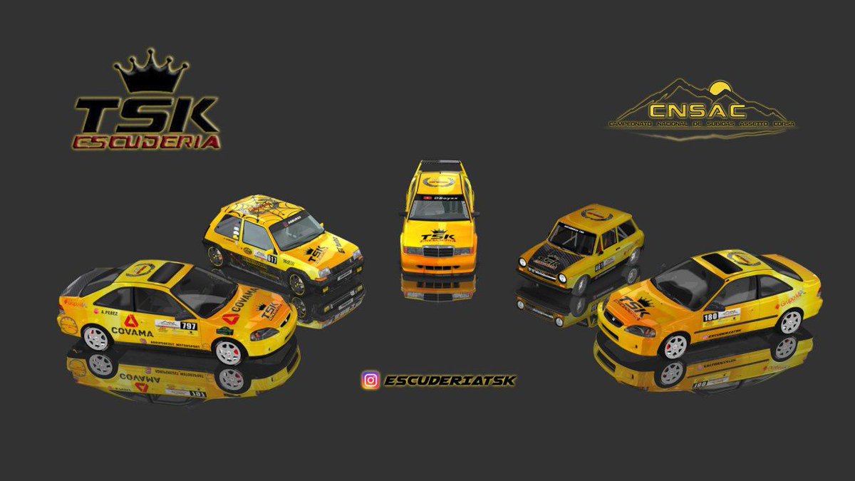 EscuderiaTSK's tweet photo. Después de airear la cabina de pintado de #HardTuned, nuestro pintor @aqburgo ya tiene listos el resto de integrantes de la familia de #CNSAC que estrenarán colores de guerra en Jaizkibel. @club_simracing #SimRacing #AssettoCorsa https://t.co/6EuwJMwE5P