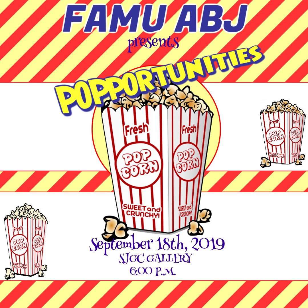 FAMUABJ1887's tweet photo. POP UP to POPportunities‼️ Come out to mix and mingle with SJGC student media. It’s a POPPING affair! 🐍 x 🍿  #SJGC #FAMUABJ #FABJ #WEWRITE #WESTRIKE #WANM #FAMUAN #JOURNEY #TV20 https://t.co/nUq63SFTXA