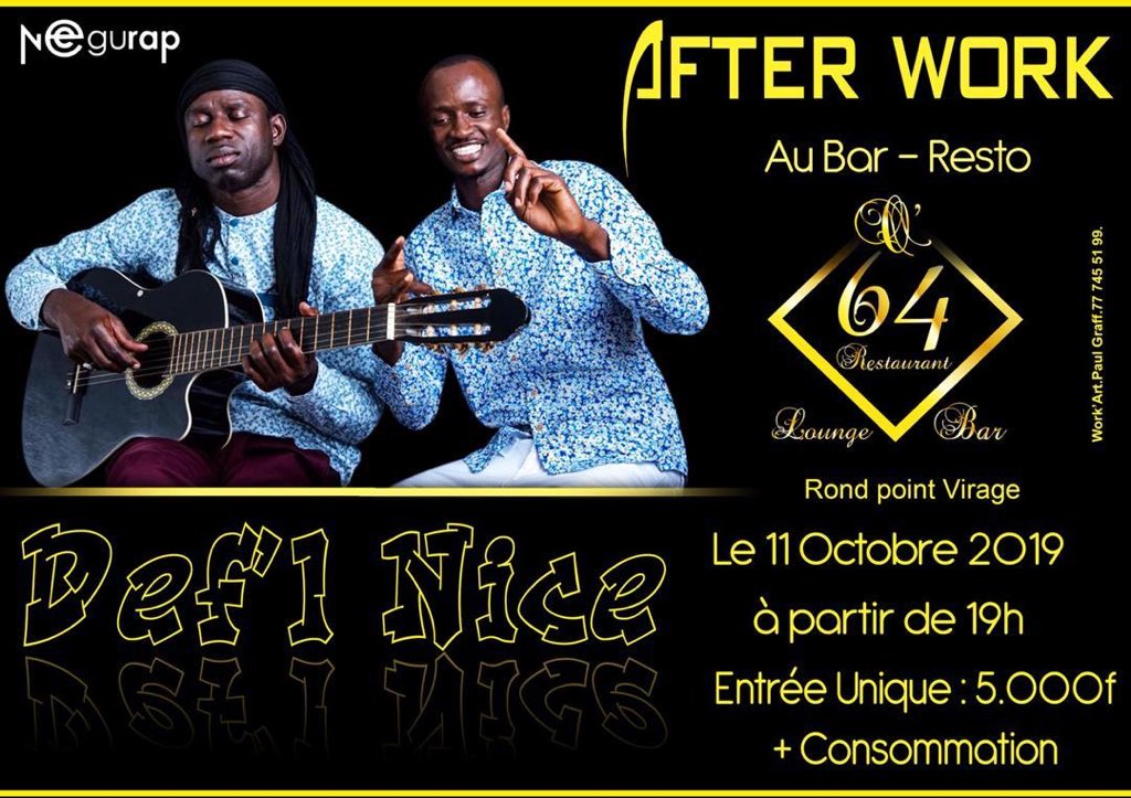 NeegurapMusic's tweet photo. Le duo Def'l Nice, auteurs de bandes originales pour des séries tels que Pod et Marichou et Maîtresse d'un Homme Marié vous reçoivent au 64 Restaurant Lounge Bar pour un After Work tout en musique dès 19h.
Ticket disponibles uniquement sur l’appli :
👉🏾 https://t.co/sGVhoK0XQ4 https://t.co/IfvyFoWp2u