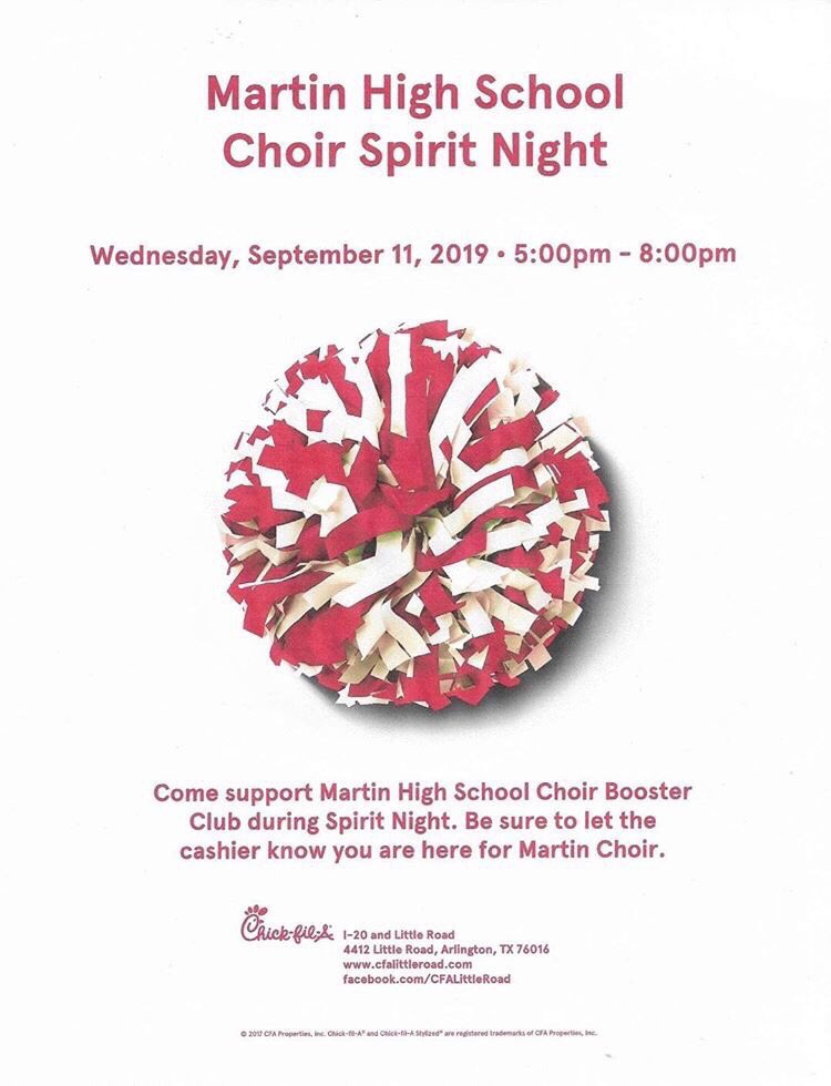 StucoMartin's tweet photo. Come out to Chick-fil-a TONIGHT to support your Martin Choir! https://t.co/U4HU0axDXh