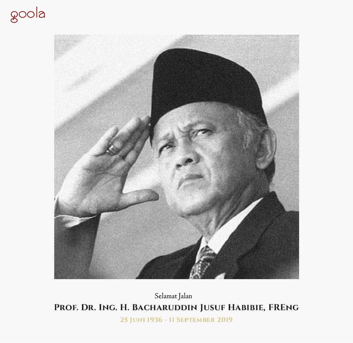 goolaindonesia's tweet photo. Innalillahi wa inna ilaihi rajiun.

Turut berduka atas berpulangnya Bapak BJ Habibie (Presiden RI ke-3). Terima kasih untuk setiap karya dan inspirasi yang telah Bapak berikan untuk negeri ini. https://t.co/gJhsXW8qF6