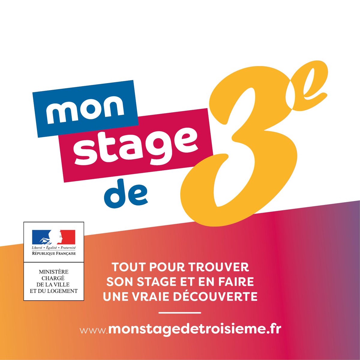 Lancement de la #BourseAuxStages de 3ème: 
Vous êtes une #AdministrationPublique, une #association ou encore une #entreprise et vous souhaitez accueillir des stagiaires de 3ème ? N’hésitez pas à saisir vos offres de stage sur le portail numérique monstagedetroisieme.fr
