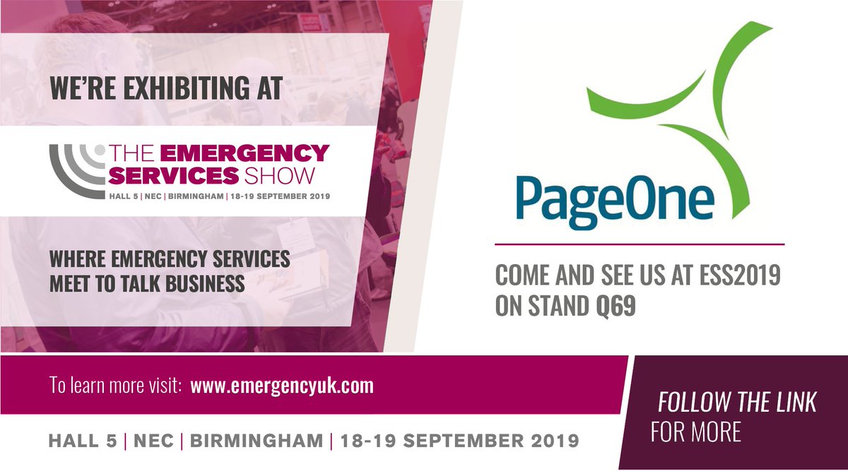 PageOne_UK's tweet photo. We are excited to be at the Emergency Services Show 2019#ESS2019 next week! Drop us a line, and come and see us on stand Q69 to find out how to improve your critical communications. #PagersSaveLives #WeCreateBetterOutcomes. https://t.co/cLIFCe9UOS