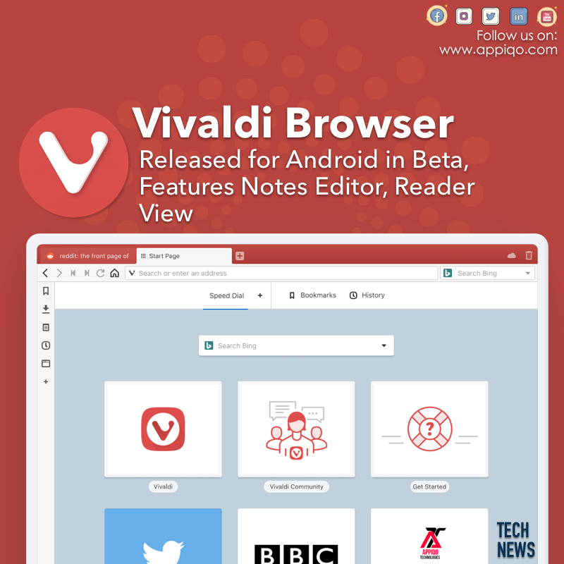 appiqotech's tweet image. Vivaldi, the cross-platform Web browser that is popular on desktop platforms, has now reached Android. 

#technews #updates #latestbrowser #android #androidbrowser #vivaldi #vivaldibrowser #noteseditor #latestupdates #techupdates #appupdates #appiqo #appiqotech