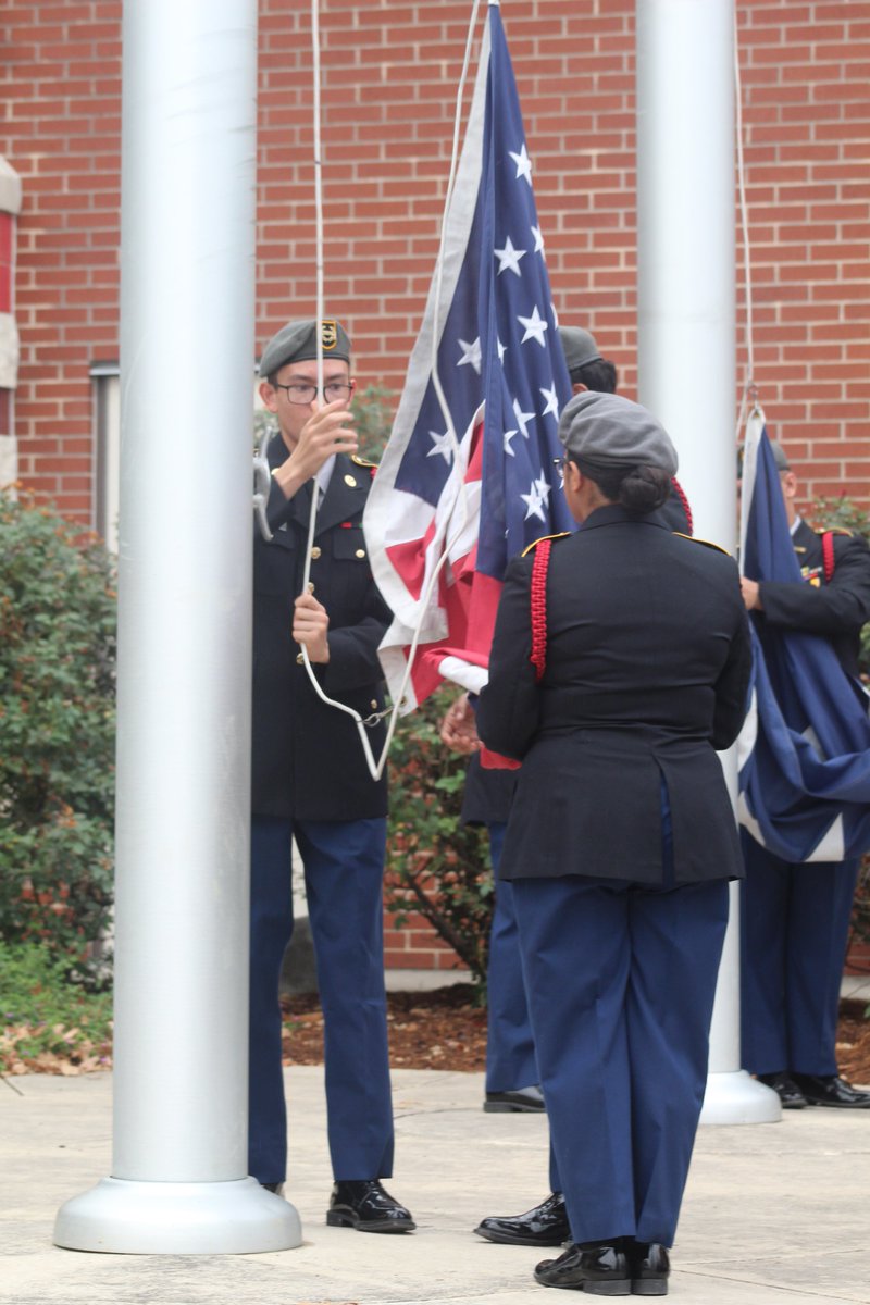 9/11 Patriots day ceremony at Johnson High School, Cadets prepare to raise the Flag and then bring it to Half Staff in remembrance of Patriots Day