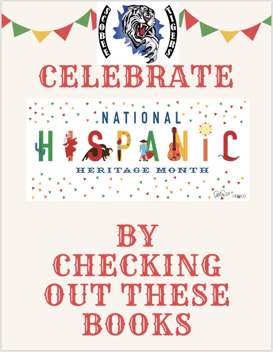 blakerspace's tweet photo. Celebrate National Hispanic Heritage Month by taking a look at these books!
#scobee
#scobrary
#scobrarian
@swisd
@swisd_sco
@swisd_academics https://t.co/PRMDhJgZNl