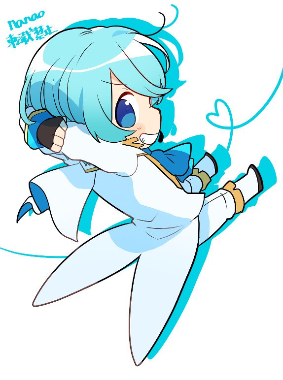 1boy male focus chibi blue eyes solo blue hair white pants  illustration images