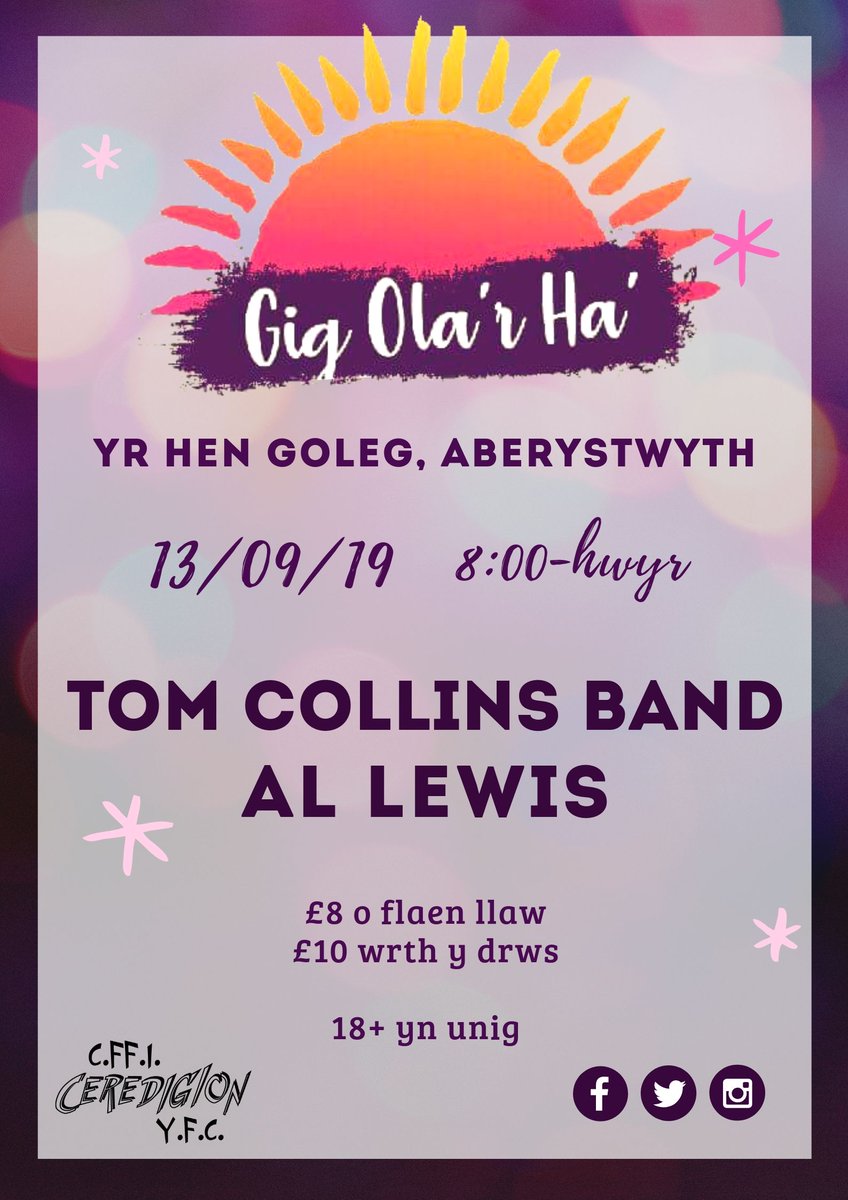 GigOlaHa's tweet photo. ☀️💥2 DIWRNOD I FYND! 💥☀️
@allewismusic @tomcollinsband @CeredigionYFC 

📍YR HEN GOLEG, ABERYSTWYTH
📅NOS WENER, 13eg MEDI, 2019
⏰8yh - 12yb https://t.co/3BzB7DJPQN