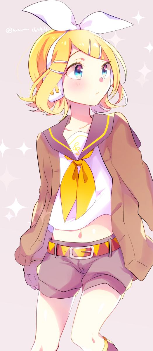 kagamine rin 1girl blonde hair solo hair ornament shorts hairclip headphones  illustration images