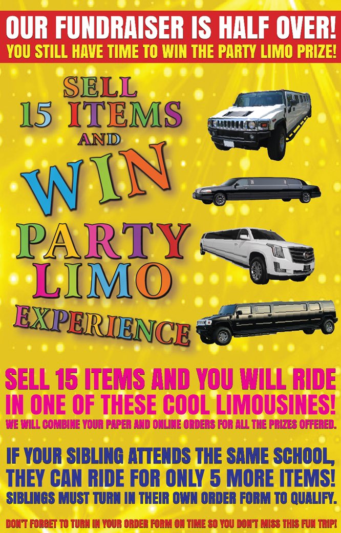 Who doesn’t love riding around town in a fancy limo?!?! You can earn a limo party by selling only 15 items in our school fundraiser so get out there and SELL!!! #sanderlinib #limoparty #FUNdraiser