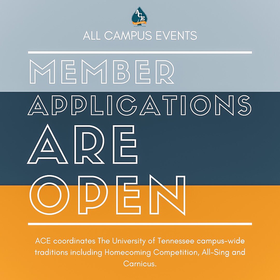 UTKACE's tweet image. MEMBER APPLICATIONS ARE LIVE‼️ Go to tiny.utk.edu/ace or through the link in our bio to apply!! #aceaceace #tradition
