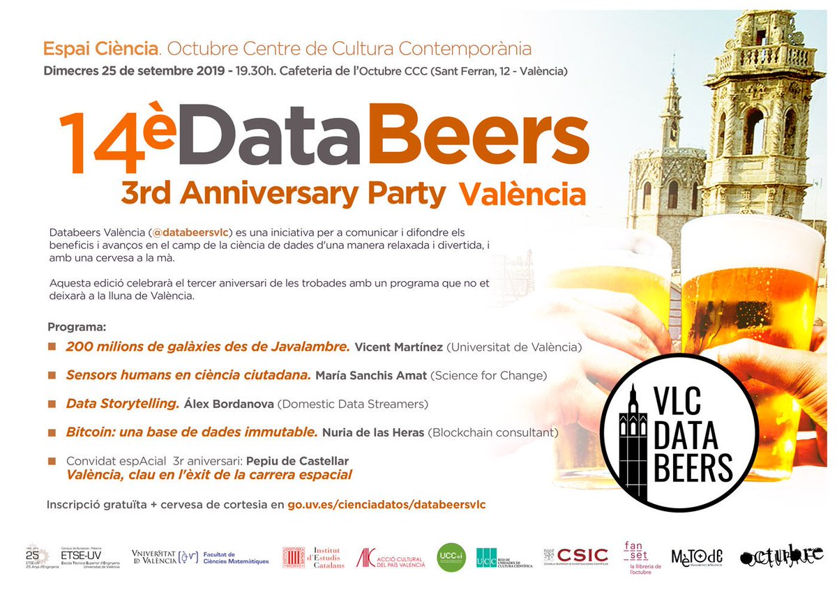 DataBeers VLC (@databeersvlc) on Twitter photo Celebrem que ha deixat de ploure ⛈️ anunciant les xerrades del pròxim #databeers VLC (25 set / 19:30h <a href="/OctubreCCC/">OctubreCCC</a>) by 🗣️ <a href="/VicentJM/">Vicent J. Martínez</a>, <a href="/SciencefChange/">Science For Change</a>, <a href="/domesticstream/">Domestic Data Streamers</a>, @n_delasheras & <a href="/PepiudCastellar/">Pepiu</a> 🛸 Inscriu-te ja go.uv.es/cienciadatos/d… Celebrem que ha deixat de ploure ⛈️ anunciant les xerrades del pròxim #databeers VLC (25 set / 19:30h <a href="/OctubreCCC/">OctubreCCC</a>) by 🗣️ <a href="/VicentJM/">Vicent J. Martínez</a>, <a href="/SciencefChange/">Science For Change</a>, <a href="/domesticstream/">Domestic Data Streamers</a>, @n_delasheras & <a href="/PepiudCastellar/">Pepiu</a> 🛸 Inscriu-te ja go.uv.es/cienciadatos/d…