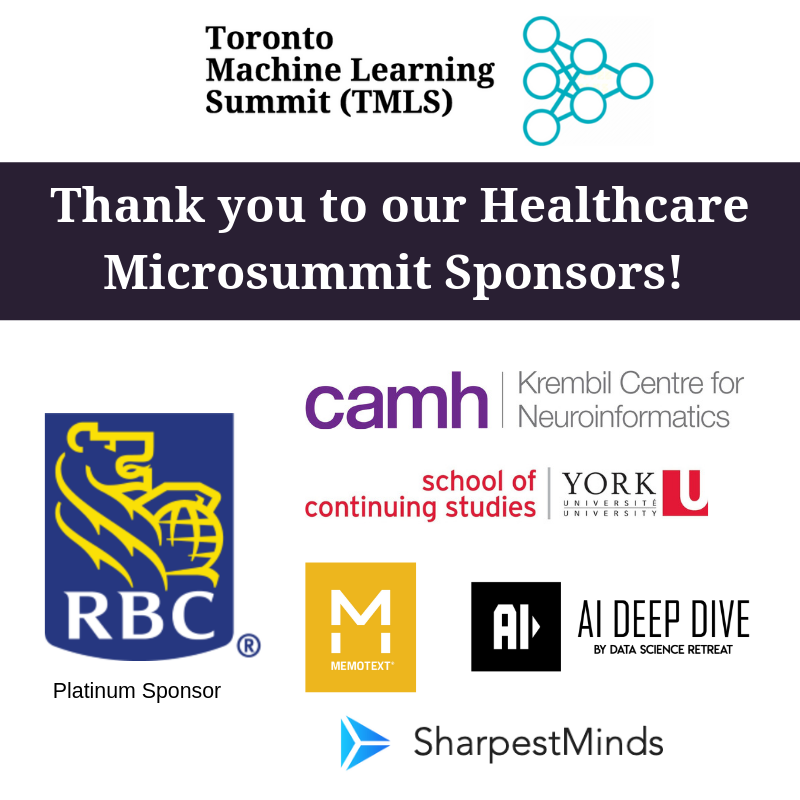 TMLS_TO's tweet photo. We would like to thank @RBC #Futuremaker for their support for our #healthcare #microsummit as well as our other sponsors @CAMHnews, @AI_DeepDive, @SharpestMindsAI, @memotext &amp; @yorkuniversity for their continued support for #TMLS and helping make this event possible! #TMLS2019 https://t.co/a3LuCKlnAt