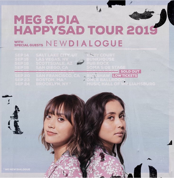 Los Angeles is SOLD OUT &amp; San Francisco &amp; New York are close behind! Get your tix for Meg &amp; Dia’s September tour before it’s too late! Meganddiamusic.com