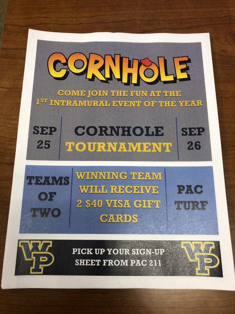 CORN HOLE TOURNAMENT! Make sure to pick up your sign up sheet from PAC 211! #GetInTheHole 👀⤵️