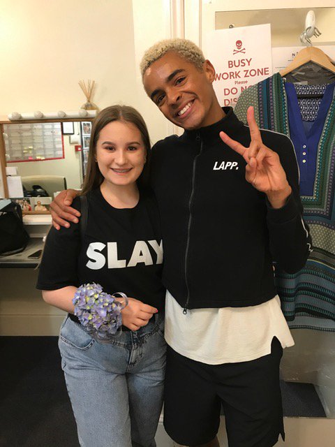 JamieMusical's tweet image. Last night we had the winner for our #PromNightSpecial competition come along to the show and see her final creation made by @InterfloraUK, worn on stage by @LaytonWilliams! Congratulations Charlotte, we hope you had a FAB time!