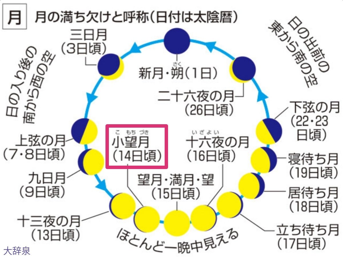 ねこあつめ今日のあいことば 19年9月12日 木 小望月 こもちづき 望月の前夜の月 陰暦14日の夜の月 季 秋 大辞泉 本日は旧暦8月14日 明日9月13日は 中秋の名月 ちなみに 十五夜 陰暦15日の夜 は満月であることが多いですが 1 2日 ねこあつめ今日のあいことば 19年9月12日 木 小望月 こもちづき 望月の前夜の月 陰暦14日の夜の月 季 秋 大辞泉 本日は旧暦8月14日 明日9月13日は 中秋の名月 ちなみに 十五夜 陰暦15日の夜 は満月であることが多いですが 1 2日