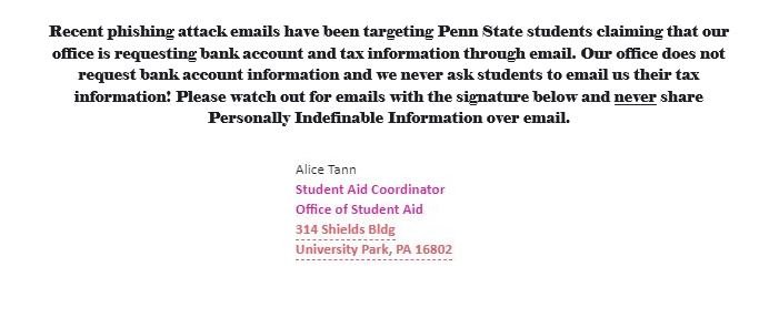 Important phishing alert targeting Penn State students!