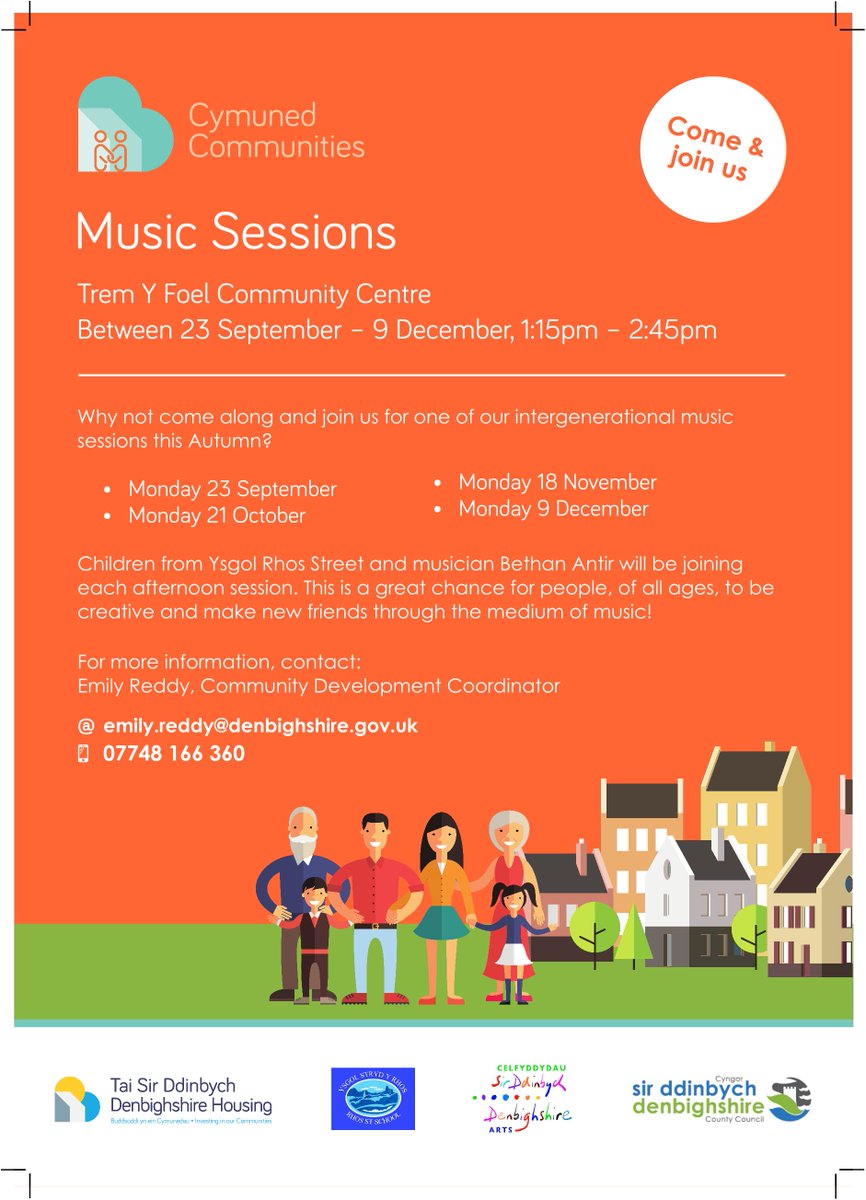 Great to see these local Music Sessions held by <a href="/DenbighshireCC/">DenbighshireCC</a>  to encourage social networks within the community, and to alleviate/prevent isolation as well as have fun!  

Take a look at the dates and let Emily know if you'd like to attend!
