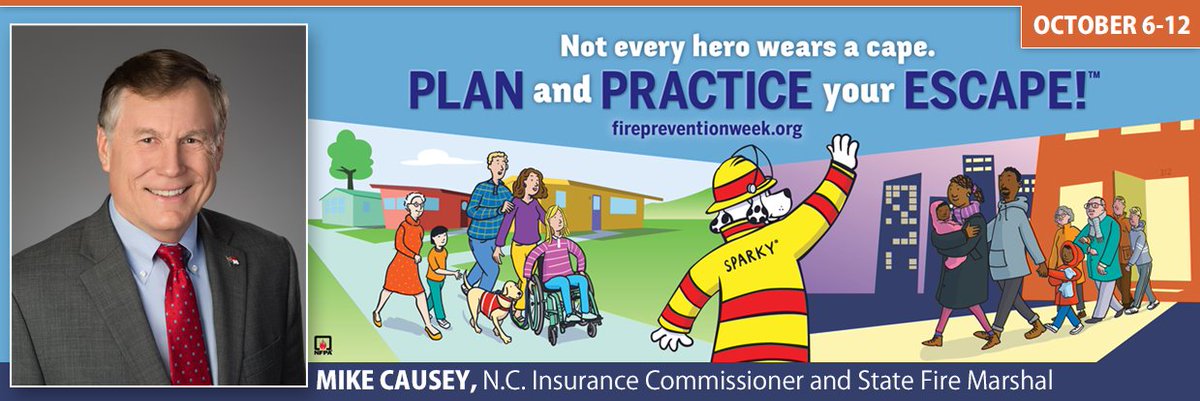DCNCFMO's tweet photo. Fire prevention week, October 6th through the 12th, is quickly approaching! This year the office of the state fire marshal is asking all North Carolina families to stop what they are doing and practice their home fire escape plan on Saturday, October 12th at 1 p.m.  #DCNCFMO https://t.co/4NAL23dKBs