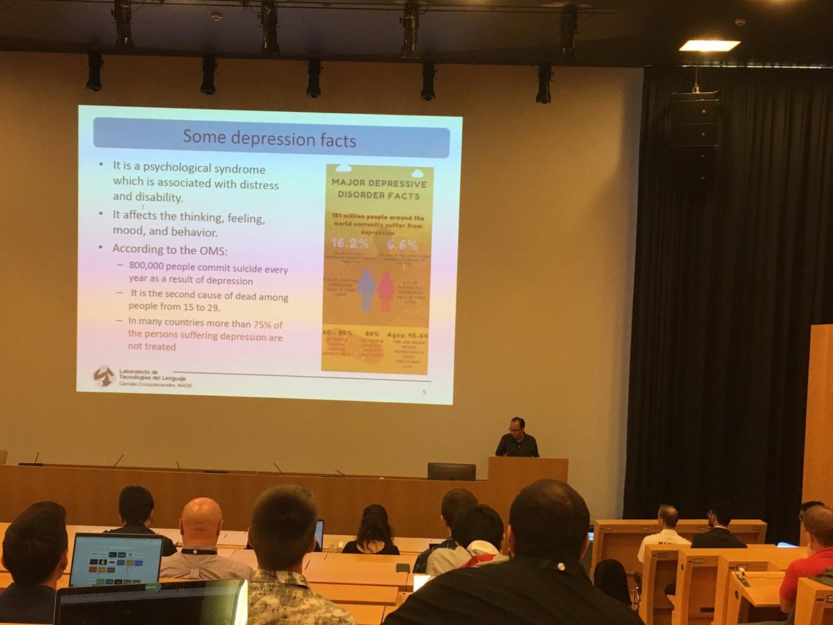 MMontesyGomez's tweet photo. At #clef2019, giving a talk about crosslingual depression detection vía social media. @LabTL_INAOE https://t.co/uycvN84udv