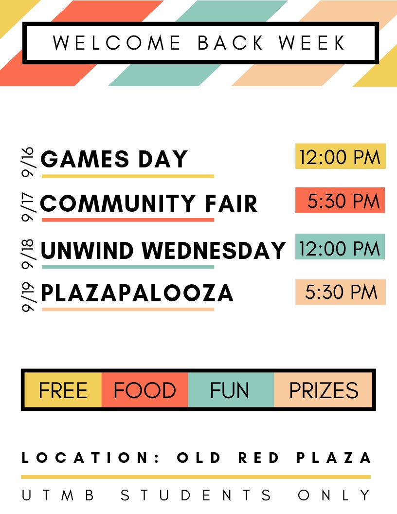 Welcome Back Week is a week of fun and full tummies! Don’t buy too many groceries this weekend because we have Freebirds, food trucks, Schlotzsky’s and fajitas ready for ya. 

Let us know what event you are looking forward to the most!!