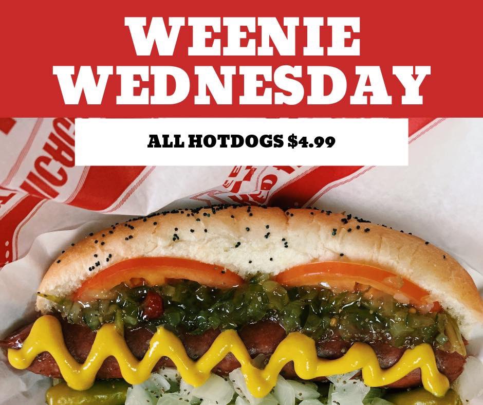Today is the LAST WEENIE WEDNESDAY this season! All Hot Dogs are only $4.99!🌭