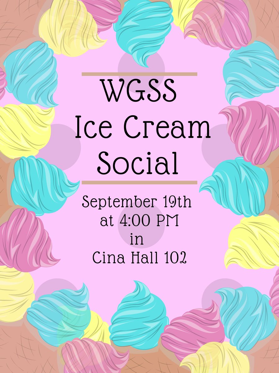 On September 19th at 4 pm, come join WGGS in the Cina Commons and Cina 102 for an ice cream social! Make your own sundae and socialize with WGSS faculty and students. All are welcome! You don't have to be major or minor to come! Hope to see you there! #umd #umdduluth #wggsatumd