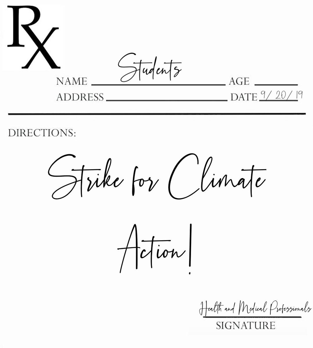 More than 400 health & medical professionals have signed a medical excuse note for students striking for climate action on September 20th because we are in a #ClimateHealthEmergency and need to act now.

⚫️ ⚫️⚫️

#StrikeWithUs and read more about the note: bit.ly/920STRIKENOTE