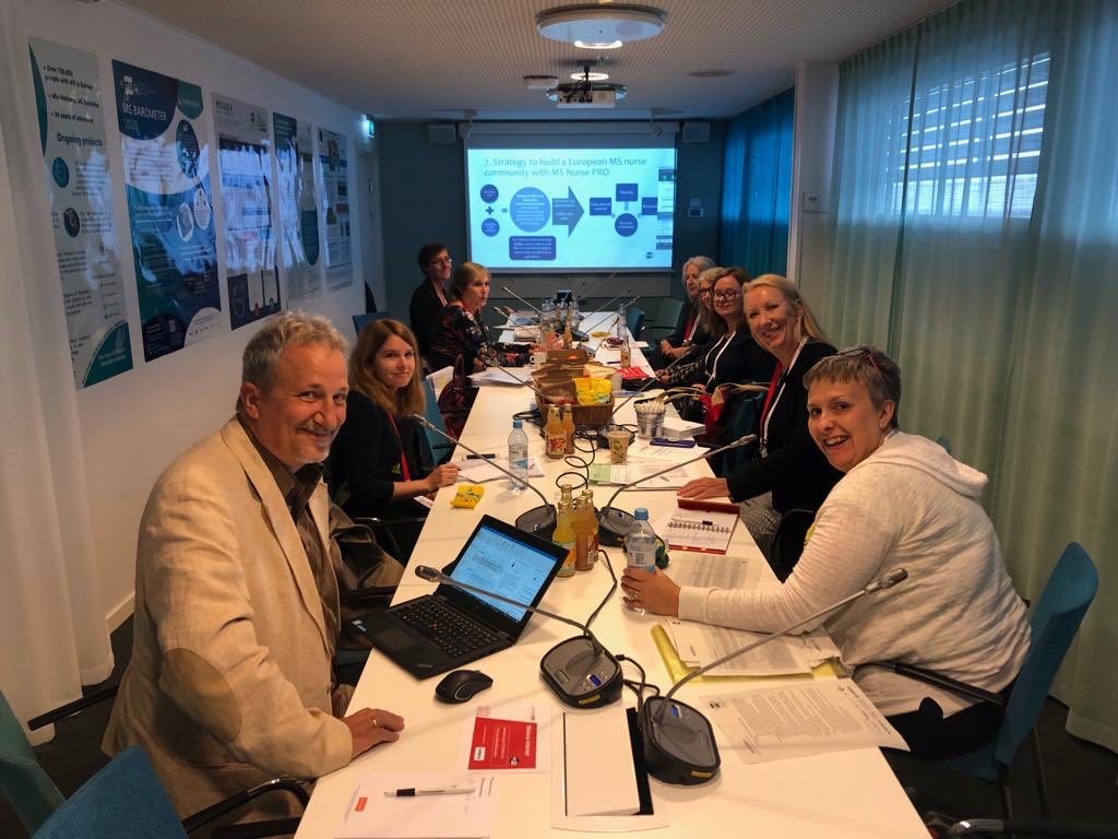eumsplatform's tweet photo. The members of the MS Nurse PRO Steering Committee is having a formal meeting now at #ECTRIMS2019 🔴⚪️ and they are happy to invite everyone interested in #MSNursePRO from 18:30 for a drink in an informal meet-up in room M17. See you there! 😉 https://t.co/pb8VG7jQgk
