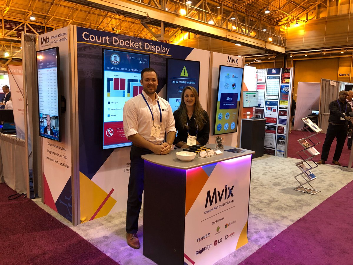 It's CTC day! Come say hi to our team members Mike and Jackie at booth #638 and get a FREE demo of our court docket solution! #mvixevents #mvixgetscourted #courtdockets #docketdisplays #courtroom #court #courtsolutions
 #techforcourts #digitalsignageforcourts #ctc2019