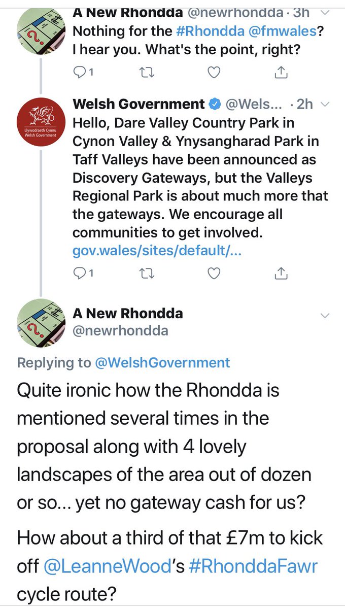 LeanneWood's tweet photo. I am getting sick of hearing myself ask what money is earmarked for job creation, economic development & environmental improvements in the #Rhondda from #ValleysTaskforce or any budget! Aberdare & Pontypridd are not in the Rhondda. Neither is Ebbw Vale.🤦🏽♀️🤦🏽♀️🤦🏽♀️ https://t.co/um4DrccNpQ
