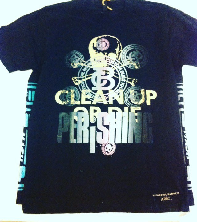 1 of a Final screen print samples of 40 deadstock NOKI /@katharinehamnett positive body billboard protest T Shirts for sale to raise funds for the @trustjudyblame foundation from Sunday 15th Monday 16th &amp; 17th @wearehoipolloi @acehotellondon fashion week… ift.tt/2ZWAHWB