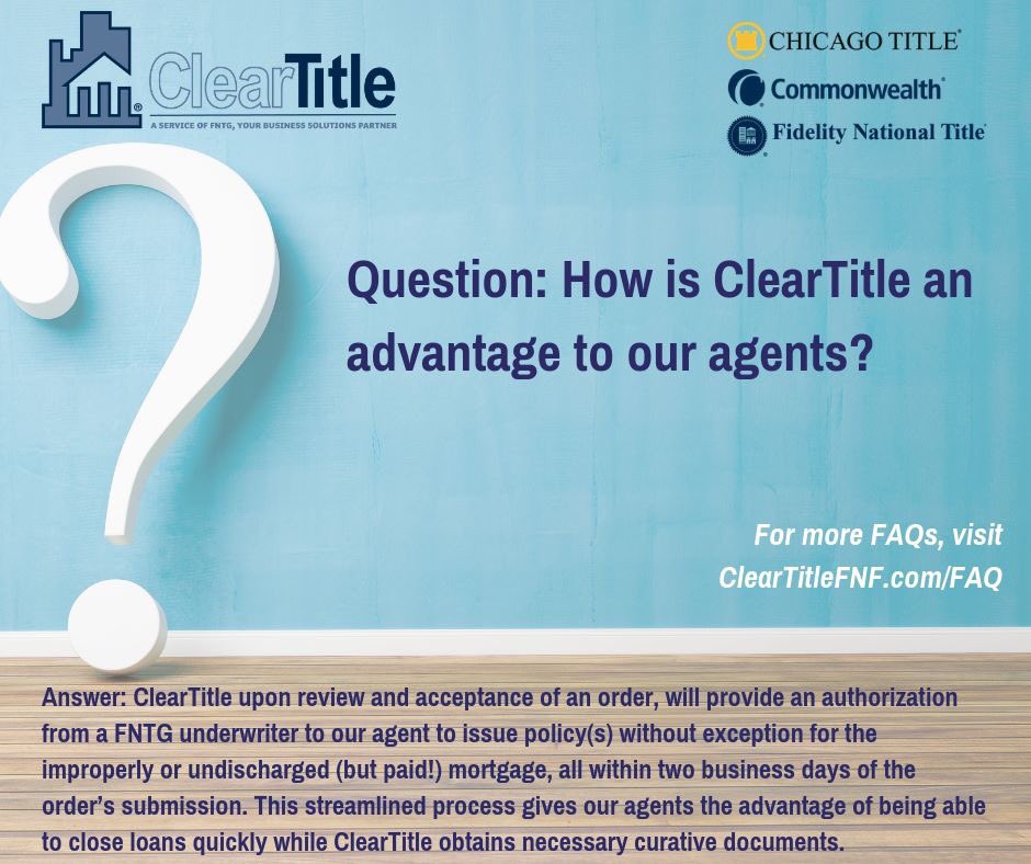 FNTGNH's tweet photo. How is #ClearTitle an advantage to our agents? For more #ClearTitleFAQs visit the site - https://t.co/cYf3AzIIKx https://t.co/yjmjiOiuf4