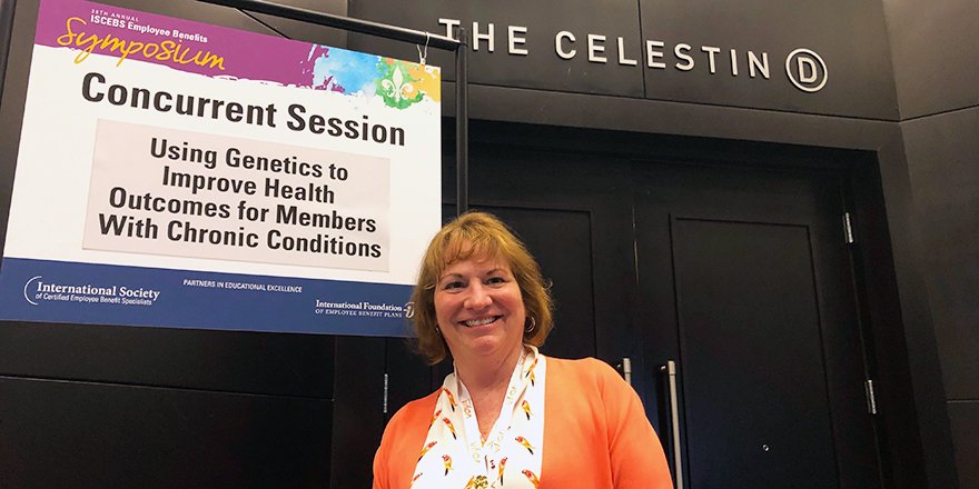 CoriellLife's tweet photo. #19Symp The lovely Linda Bielski, Director CEBS/@ISCEBS, will be learning about integrating #geneticknowledge into wellness programs at the session presented by @CoriellLife’s Dr. Jeff Shaman in 15 minutes. Not to be missed! https://t.co/RSGARAuOXl https://t.co/yMgz1Zaxhp