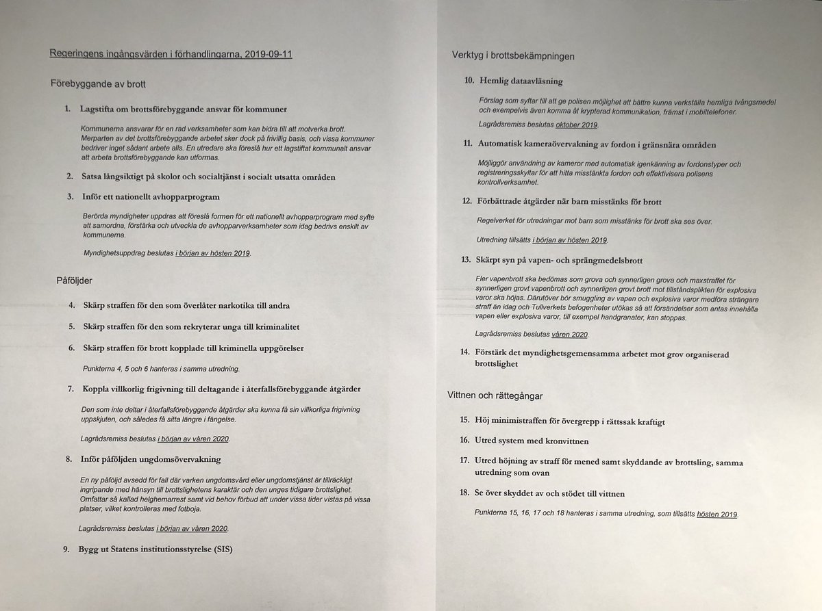 U_Kristofferson's tweet photo. Här är den lista med 18 punkter som regeringen lade fram vid dagens sjupartisamtal om det grova våldet: https://t.co/fNglt5PVgQ