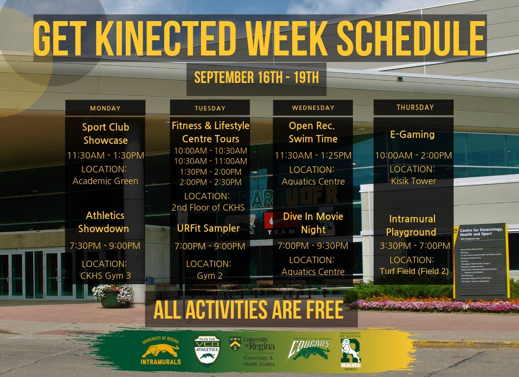 Get KINected week is back next week! 

Below is the full schedule for all of the FREE events that are taking place from September 16th-19th!

Don’t miss out! Get KINected!