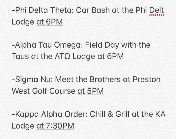 Here’s the schedule for the activities of Day 4 of WTAMU IFC Rush! Can’t wait to see y’all tonight! #GoGreek #WTAMU23