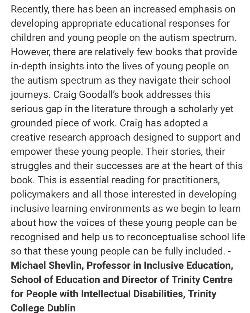 DrCraigGoodall's tweet photo. Another endorsement of my upcoming #Research #AutismAwareness #AutismVoice #Autism book. https://t.co/x5hOMIrQMe