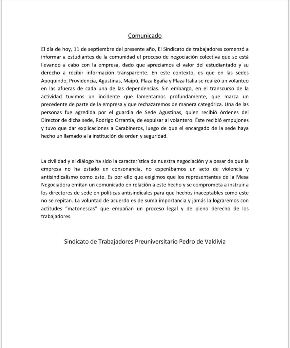 Golina2101's tweet photo. Trabajadores que luchan por lo mínimo y la empresa responde con agresiones #preuPDV #pedrodevaldivia #huelga @lucialopezchile @Cumparini @marcosimu @lacarleta @PamJiles @danieljadue @javilarusia @_belenaza por favor difundir https://t.co/k8wRkla52x