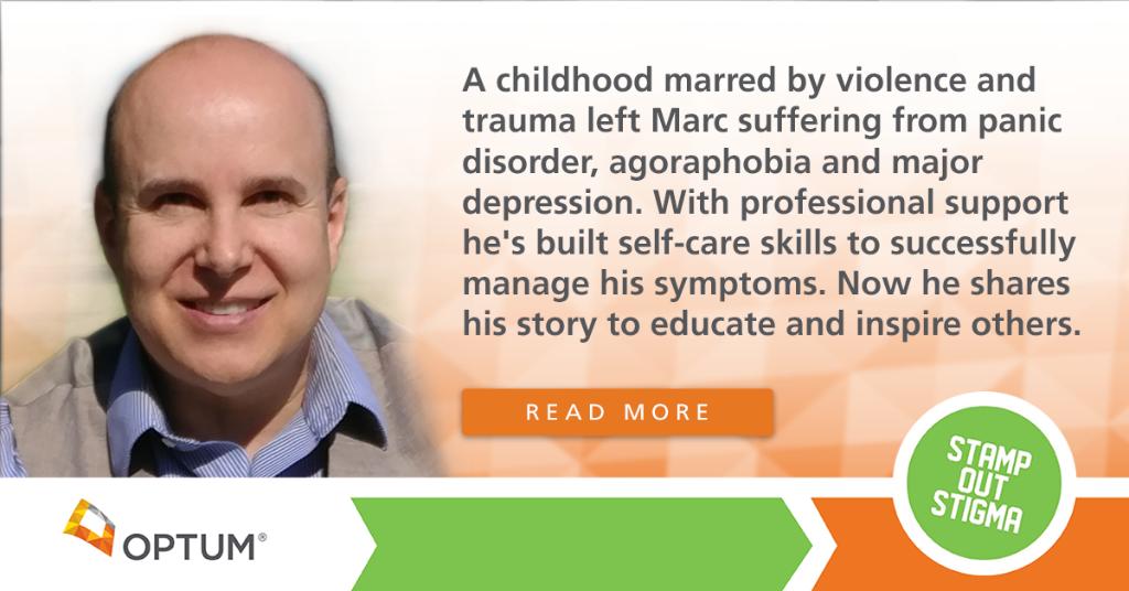 Optum's tweet photo. #RecoveryMonth is a time to celebrate stories of hope from individuals living in recovery. Read Marc's story here: https://t.co/KkMkJYKuKO #RecoveryMonth #StampStigma https://t.co/f0mkNP8EtT
