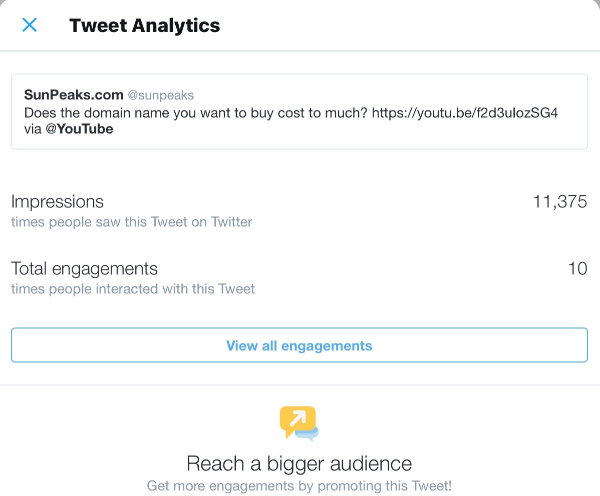 sunpeaks's tweet photo. @YouTube 11,000+ impressions. Wow... https://t.co/7wD0Ere7N9
