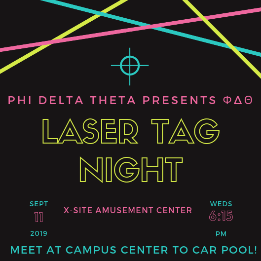 phideltonward5k's tweet photo. Come Rush Phi Delta Theta Tonight!
Meet at Campus Center @ 6:15 to Carpool for Laser Tag Night!
Laser Tag venue will be X-site Amusement Center
#Fallrush2019 #phidelt https://t.co/kXqGjtuJQq