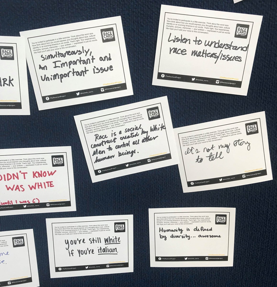 BoothLibrary's tweet photo. Have you contributed to The Race Card Project? More than 75 patrons have! Describe your thoughts about race in 6 words and place your card on the wall in the library's foyer. Learn more at https://t.co/NfVsSHQox5. #TheRaceCardProject @RaceCardProject @eiu_honors @eiu @EIUEnglish https://t.co/Xy95UinW69